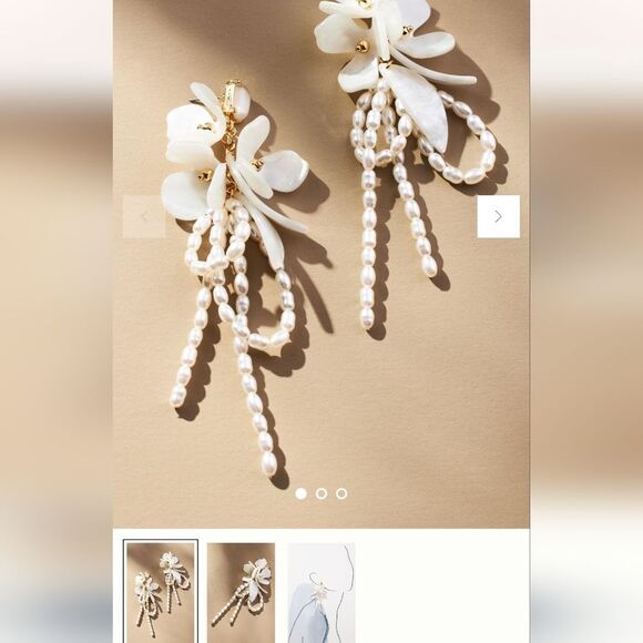 Cream Floral Faux Pearl Earrings Lead Nickel Free - Picture 3 of 5
